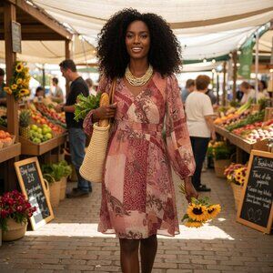 Boho Patchwork Long Sleeve Midi DressI SMALL SIZE I